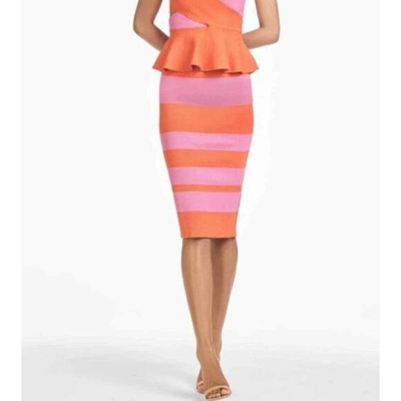 NWT Sachin & Babi Carson Knit Skirt Pink Orange Striped Midi Skirt Size Large - Picture 1 of 10